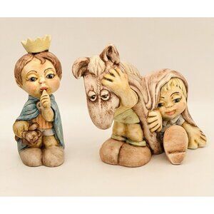 Rare Gare Inc Nativity King & Donkey Figurines 1975 Ceramic Boys Costumes